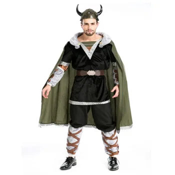 Зелен костюм дявол от едър рогат добитък на Хелоуин, мъжки костюм на пират за възрастни, средновековен костюм за cosplay, облекло за Хелоуин