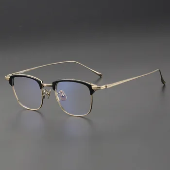 Рамки за очила са ръчно изработени в японски стил, висококачествени мъжки дограма от чист титан, ретро квадратни очила с голямо лице, на нови модерни дамски слънчеви очила
