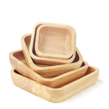 1 бр. квадратна дървена купа, определени салатниц 4 размера, много малка дървена чиния, обслужващи ястия за закуски, десерти, контейнер за храна, дървена посуда