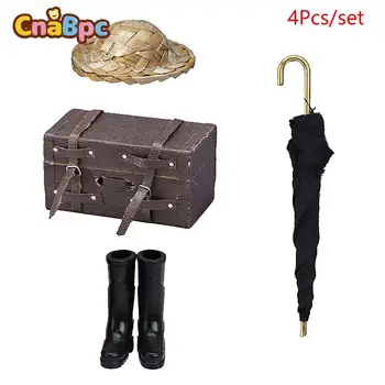 1 комплект 1:12 Декорация за куклена къща, малък куфар, чадър, сламена шапка, непромокаемая обувки, модел куклена къща, играчки за ролеви игри, аксесоари