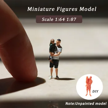 1 комплект миниатюрни фигурки, модел 1:64 и 1:87, небоядисана хората, баща и дъщеря, играчки от смола за колекции, подарък, изработване на модели със собствените си ръце