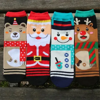 1 лот/4 двойки Коледен лосове Дядо Коледа Чорапи със средна дължина, Есен, зима памучни чорапи Мъжки и женски коледни подаръци