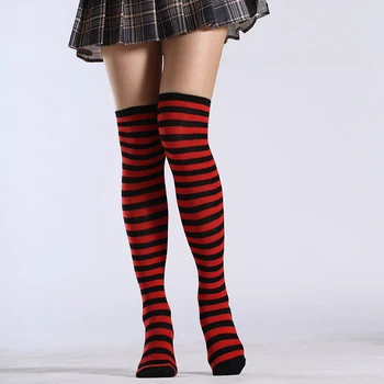 1 чифт на коляното в черен бял син червен дълги ивици японски карикатура на твърдия висок за жените Момичета студент cosplay Kawai чорапогащи