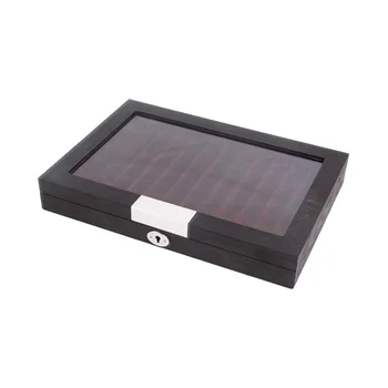 12 Слотове Дървена кутия за писалки Луксозен калъф за дръжки с ключ Прозрачен прозорец Фонтан за съхранение на Витрина Организатор-