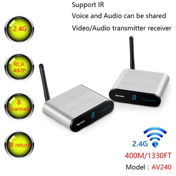2.4ghz 8-канален безжични видео-аудио предавател-приемник с IR-RCA AV-удлинителем за стрийминг на по кабел, спътник, DVD на телевизор
