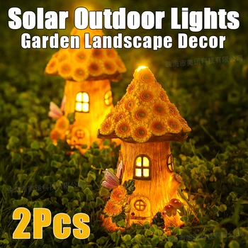 2 бр. миниатюрна къщичка на слънчевата енергия, led светлини, страхотна песен цветето, къща от смола, Коледни лампи, декорация