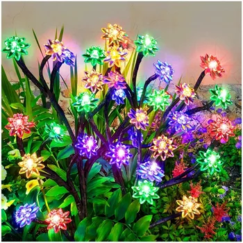 2 бр., слънчеви градински фенери, поставена енергия, череша, цветя, тревата, 20 светодиода, поставена Urena lobata, празнична коледна декоративна лампа