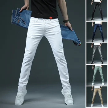 2022 Нови мъжки тесни бели дънки са Модерни ежедневни еластични памучни тесни дънкови панталони мъжки марка дрехи Черно сиво каки
