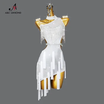 2022 Професионални бяла рокля с ресни за латино танци, женски костюм за състезания в Блекпул, дрехи за практикуване на бални танци, секси къси поли