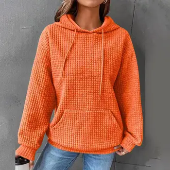 2023, Есен нов дамски свободен пуловер, блузи с качулка, однотонная hoody с дълъг ръкав и поставяне на женския скок