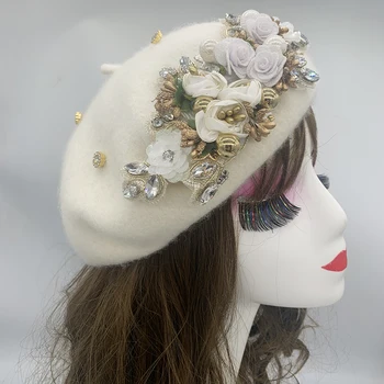 2023 Зимно-есенен дамски шапка-барета с цветни диаманти, дамски шапки, шапка, френски ретро женски прическа с мирис на