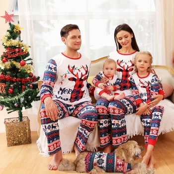 2023, Коледна семейна пижами, нова коледна облекло за семейство с анимационни принтом, топло празничен дом, дрехи за родители и деца, детски гащеризон