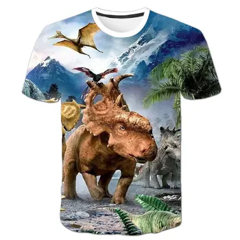 2023 Нови тениска за момчета и момичета, лятна модна тениска с къс ръкав и шарките на животното динозавър, готини връхни дрехи за самоличност