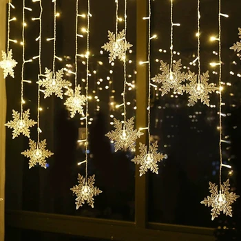 2024 Коледна украса, led завеса, венец във формата на снежинки, вътрешно / външно волновое осветление, празнична парти, коледна украса