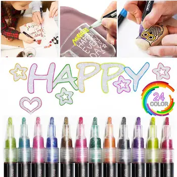 24 Цветове с метален блясък, цветен контурный маркер, кавайный художествен маркер, двойна линия, дръжка за училището за рисуване, стоки за ръкоделието, да се занимават
