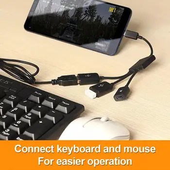 3 In1 Micro USB OTG порт Детска мишка Клавиатура Кабел-адаптер за таблет Черен Android