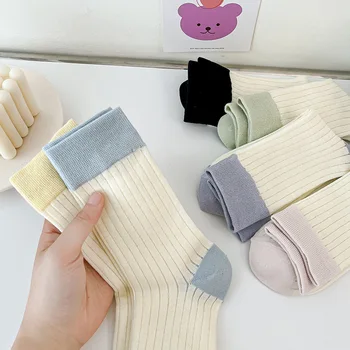 3 чифта чорапи със средна дължина, за момичета, летни тънки дишащи обикновена памучни чорапи в японски женски кремовом стил