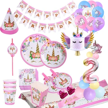 32-инчов rainbow unicorn, балони с номер на Еднорога, аксесоари за партита, хартиени чинии, чаши, детски рождени дни, украса за детската душа, момичета