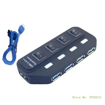 4-Портов Хъб USB3.0 с превключвател за захранване, USB Сплитер, многопортовый Удължител, Бърз Трансфер на данни за PC