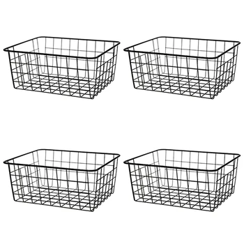 4X Куха желязна кошница с тел, кошници за съхранение, метална кошница, без подплата, органайзер за кухня в банята, черен