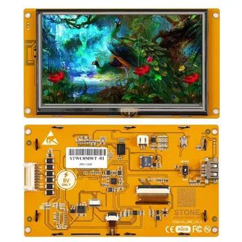 5-инчов LCD дисплей HMI RS232 TTL USB с платка контролер + програма GUI + резистивен сензорен екран за индустрията
