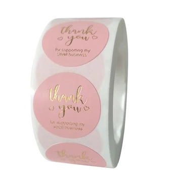 500шт Кръгли Розови Етикети за Бизнес Етикети Хартиени Сладки Етикети с Благодарност за Опаковане на Печене Етикети с Печат на Хартия Етикети