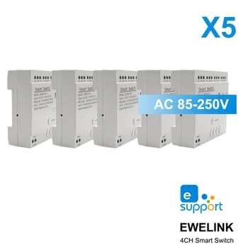 5X ewelink 4-канален интелигентен модулен превключвател за безжична WiFi2.4GHz изключителен, дистанционно управление на празен група 7-32 В 85-250 В 16A Алис