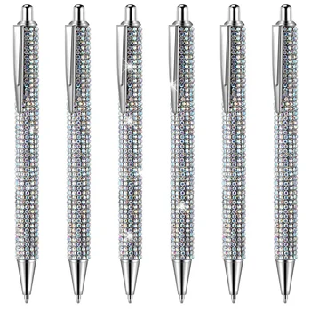 6 бр. сладки, химикалки с диаманти, Коледни кристали, подарък, сребристи метални химикалки, необичайни блестящи кристални дръжки