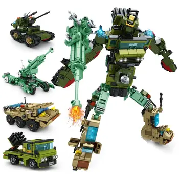 892 бр 4 в 1 Военен трансформиращ растежен робот Mecha Строителни блокове Танк армейски камион, кола Тухли играчки за деца