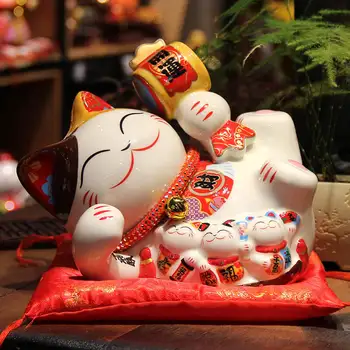 9-инчов керамични Чжаокай разположена котка украса Кайюнь Qiao Циен декорация на дома Чжаокай котка прасенце бутикови бижута