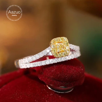 Aazuo Естествени жълти и бели диаманти от чисто злато, 18 Карата, квадратни пръстени, V-образна форма, висок клас модни бижута за абитуриентски партита, лидер на продажбите