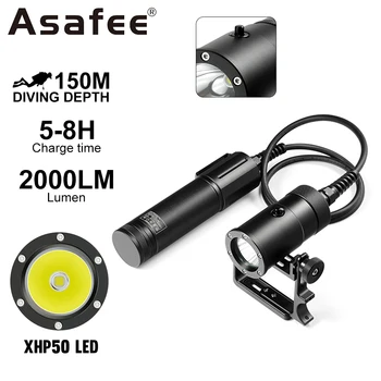 Asafee DT05 150 м Подводен P50 LED 2000LM Фенерче за Гмуркане IPX8 Водоустойчив Фенер за гмуркане Магнитен Натиснете Ключа Фенер с ъгъл на наклон 8 °