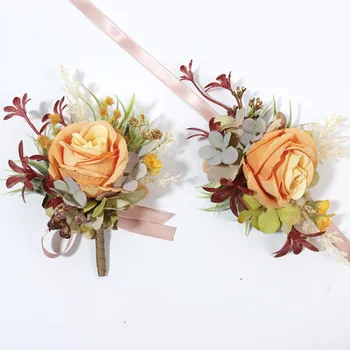 BAIFUMINGYI, реколта изкуствени цветя, бутониери от рози, корсаж на китката, сватбени аксесоари за булката