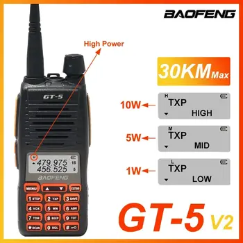 Baofeng GT-5 10 W Мощна преносима радиостанция КВ Радиостанцията Висока Мощност 30 КМ Максимална Обхват Актуализирани преносими 2Way радиолюбители UV82 2022