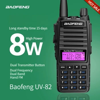 BAOFENG UV-82 8 W Преносима радиостанция Допълнително 5 W Радио UV82 Двойна ПР Двустранно радио двойна лента приемник VHF UHF 10 км