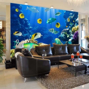 beibehang Потребителски 3d стенни тапети Цветен живо подводен тропически риби фон бара на хотела 3d фото тапети за стени