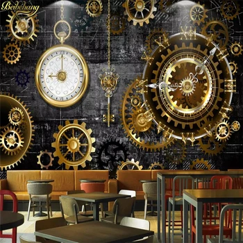 beibehang Потребителски тапети стенопис 3D стерео европейски и Американски индустриален вятър златна скоростна часовници стенни рисувани papel de parede