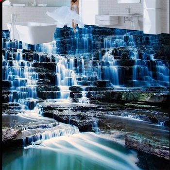 beibehang снимка рисувани пол за залепване на пейзажна, 3D плочки с водопад, триизмерна картина на тапети