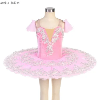 BLL530 Розово кадифе предпрофессиональная балетната поличка, блинная пакетче за момичета и жени, костюми танцьори за участия на сцената
