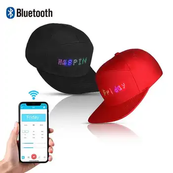 Bluetooth Led Шапка RGB Четири Програмируема Матрица Такса, Бейзболна Шапка САМ Мек Памучен Капак За екрана USB Акумулаторна
