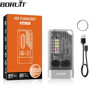 BORUiT V10 EDC Ключодържател Фенерче Флуоресцентно Мини-Фенерче Type-C, Акумулаторна батерия Работна Лампа С Магнит UV Джобен Фенер За Къмпинг