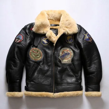 DBB3 Европейски, американски размер, качество на супер топло палто от естествена овча кожа, мъжко яке-бомбер от овча вълна в голям размер, B3, военна кожа яке