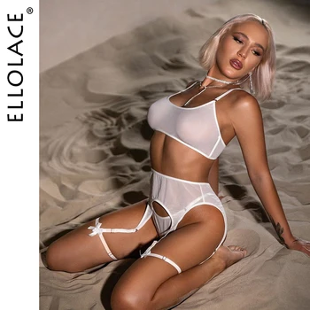 Ellolace Чувствено бельо, прозрачен сутиен, комплект от сутиен и бикини, безшевни колан колани от 4 теми, интимни секси облекло от прозрачна дантела