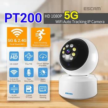 ESCAM PT200 1080P, проследяване на мобилни устройства, облачное хранилище 5GWIFI, двупосочна гласова интелигентна камера за нощно виждане