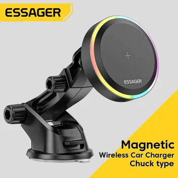 Essager RGB Магнитен Кола За Телефон Qi 15 W Безжично Зарядно Устройство за Кола За iPhone 13 12 Pro Max Samsung Универсален Държач За Телефон Поставка