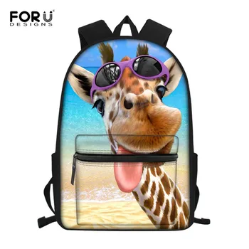 FORUDESIGNS Училищна чанта с жирафа, за момчета и момичета, сладка училищна чанта за студенти, страхотна чанта за начално училище, подарък за деца