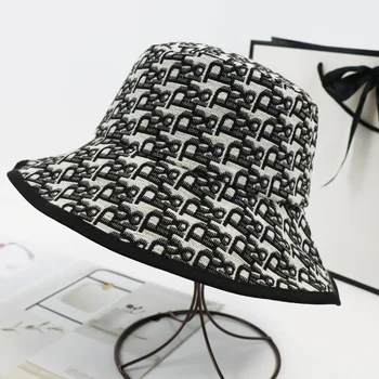 Four Seasons Универсален мек памучен маркова шапка-панама с писмото принтом Лятна мъжки женски с голяма периферия, с плосък покрив, козирка Рибар