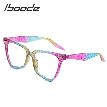 iboode Стилна цветна рамки за очила с прозрачни лещи, реколта дамски слънчеви очила 