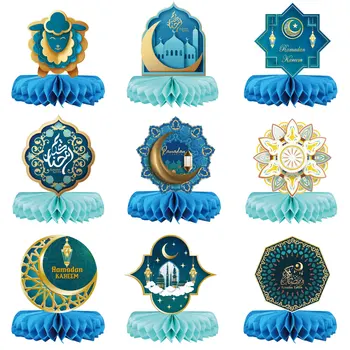 ID на хартиен фен украса под формата на сот Звезда Луната заключване вечерни украса под формата на сот Честит празник Айд Мубарак ислямски декор за мюсюлманската партита