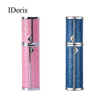 IDoris 2 вида цветове метална обвивка Стъклен флакон за парфюм Алуминиева наставка-спрей за еднократна употреба на алкохол обеззаразяване на козметични контейнер 5 мл 2 бр.